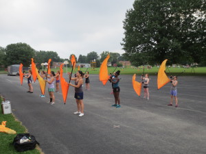 Marching Knights color guard practices on the parking lot behind East York Elementary School.
