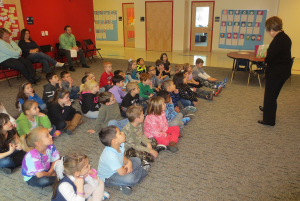 Author Darby Jo Campbell reads to students at Yorkshire Elementary School.