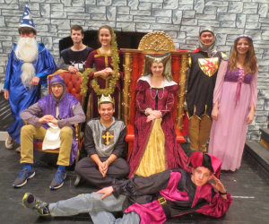 Cast members of “Once Upon A Mattress” at York Suburban High School March 6-7 include:  (On floor) Jacob Isiminger as the Jester; (first row from left) Mitchell Frantz, the King; Brady Pappas, the Prince; and Maura Brehl, the Queen; (back row from left) Nick Gati, the Wizard; Brandon Flemmens, the Minstrel; Julianna Kates, Winnifred; Gabriel Tyson, Sir Harry; and Anna Pavoncello, Lady Larken.