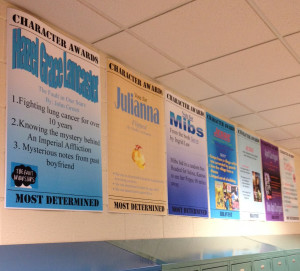 Collaborative English and Design posters above lockers at York Suburban Middle School.