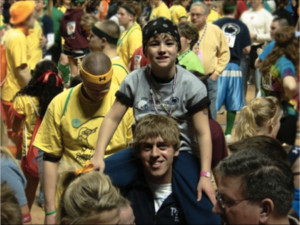 Photo Submitted by Tammy Golden Shown in picture: Trent Golden age 10 here, sitting on the shoulders of his fellow Thon participant in 2009