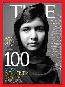 Malala Yousafzai on the cover of TIME Magazine, after being nominated as one of the 100 most influential people of 2014. Photo taken from  time.com.