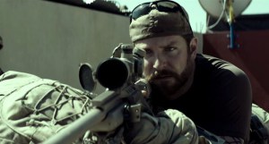 Bradley Cooper playing Chris Kyle in American Sniper. 